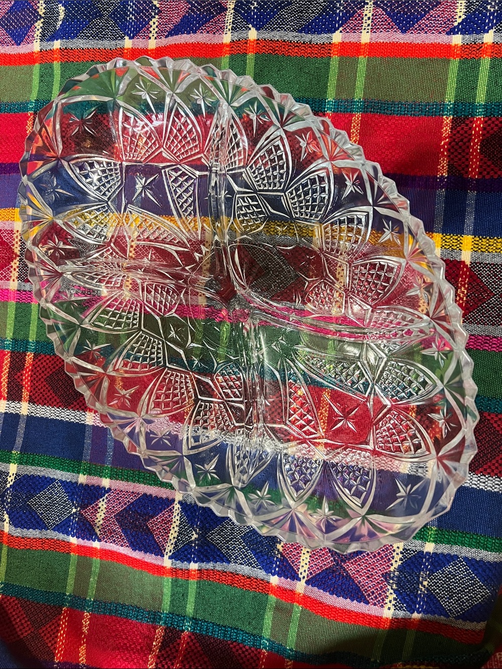 Cut Glass Divided Serving Dish - Clear Pressed Glass